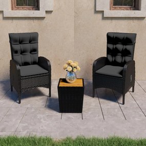 3058537 vidaXL Set mobilier grădină, 3 piese, negru, poliratan și lemn acacia