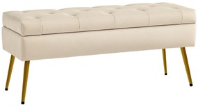 HOMCOM Bancă de depozitare în aspect de catifea, Hocker căptușit cu design căptușit, Cadru metalic, 102 x 35 x 43 cm, Bej | Aosom Romania