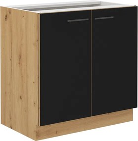 Dulap de bucătărie inferior, negru mat / stejar artizan, MONRO 80 D 2F BB