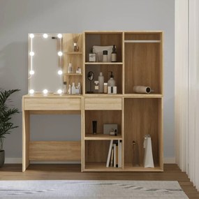 vidaXL Masă toaletă cu LED/2 dulapuri, stejar sonoma, lemn prelucrat