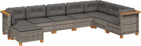vidaXL Set canapele de grădină cu perne, 8 piese, gri, poliratan