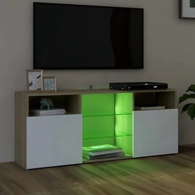 Comoda TV cu lumini LED, alb si stejar sonoma, 120x30x50 cm 1, alb si stejar sonoma