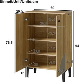 Dulap modern pentru pantofi, cu mult spațiu de depozitare, uși și mai multe rafturi, 60x32x94 cm, Culoare naturală