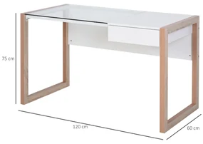 HOMCOM Masă de Birou Elegantă din Lemn și Sticlă Temperată, Design Modern cu Sertar, pentru Acasă sau Birou, 120x60x75cm | Aosom Romania