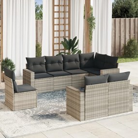 3251579 vidaXL Set mobilier de grădină cu perne, 8 piese gri deschis poliratan