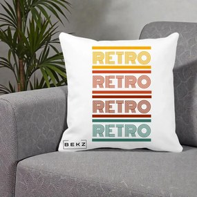 Perna Decorativa RETRO Text Multicolor, 40x40 cm, Alba Mata, Husa Detasabila, Perna Inclusa, BEKZ®
