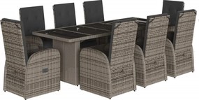 vidaXL Set mobilier grădină cu perne, 9 piese, gri, poliratan
