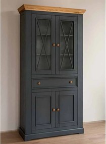 Vitrină lemn masiv Iris Grafit, 109 × 42 × 214 cm