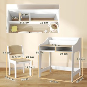 AIYAPLAY Set birou și scaun pentru copii 3-8 ani cu 3 compartimente deschise, margini rotunjite, din lemn, culoare lemn | Aosom Romania
