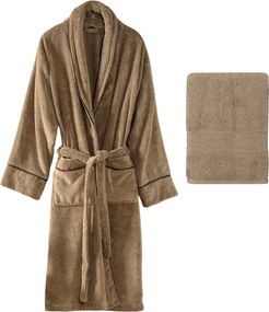 Set halat si prosop baie EXCLUSIVE, maro, bumbac