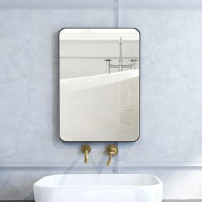 HOMCOM Oglindă de perete oglindă de baie rectangulară cu ramă din aliaj de aluminiu negru pentru dormitor, sufragerie 50 x 70 cm | Aosom Romania