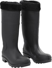 vidaXL Cizme de ploaie cu șosete detașabile, negru, mărime 39, PVC