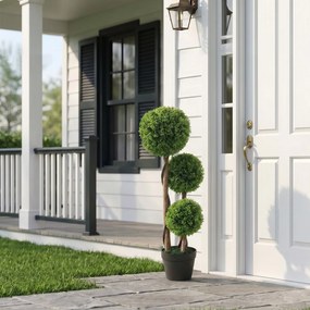 HOMCOM Set 2 Plante Artificiale de Buxus cu 3 Sfere, cu Ghiveci și Fund Întărit, Înălțime 90 cm, pentru Interior și Exterior | Aosom Romania
