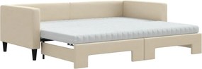 vidaXL Pat de zi cu extensie și saltele, crem, 90x200 cm, textil