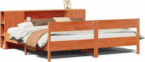 vidaXL Pat cu bibliotecă fără saltea maro 180x200 cm lemn masiv de pin