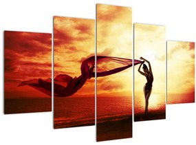 Tablou - Silueta femeii la apus de soare (150x105 cm)