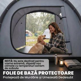 Outsunny Cort pentru Camping 2 Locuri cu Vestibul Mare, Cort Impermeabil Usi cu Fermoar, 426x206x154cm Gri | Aosom Romania