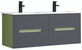 Trent 120 dulap de baie inferior cu chiuvetă ceramică (2 sertare) verde fistic-gri antracit