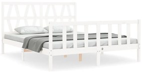 3192497 vidaXL Cadru de pat cu tăblie, alb, king size, lemn masiv