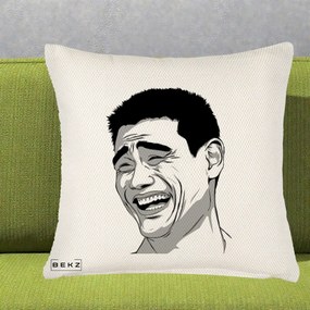 Perna Decorativa Yao Ming Meme, 40x40 cm, Crem Reliefat, Husa Detasabila, Perna Inclusa, BEKZ®