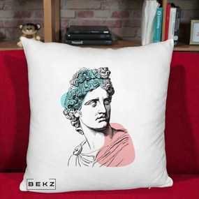 Perna Decorativa Bust Grec Vaporwave, 40x40 cm, Alb Pufos, Husa Detasabila, Perna Inclusa, BEKZ®