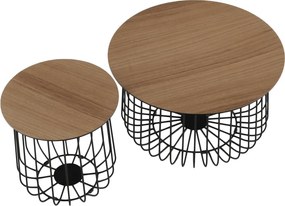 Set de două mese de cafea, stejar / negru, GROTO