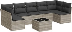 vidaXL Set mobilier de grădină cu perne, 8 piese gri deschis poliratan