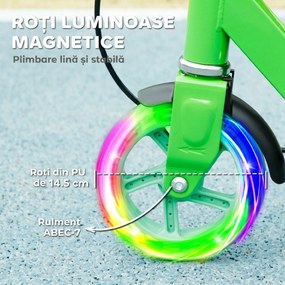 AIYAPLAY Trotinetă pentru Copii 3-8 Ani cu Roți Luminoase, Verde | Aosom Romania