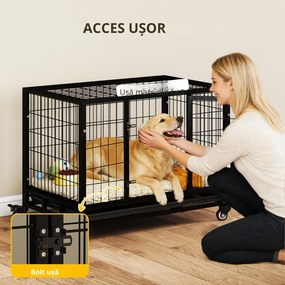 PawHut Cusca Boxa pentru Caini tarc pentru Intern Extern cu Rotite | Aosom Romania