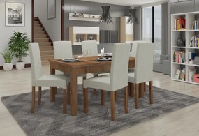 Set de masa extensibila si 6 scaune tapitate, RODOS 56, ADRK Furniture (Culoare: Stejar)