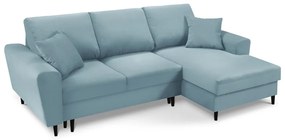 Colțar albastru deschis extensibil, cu spațiu de depozitare cu tapițerie din catifea reiată (cu colț pe partea dreaptă, cu șezlong) Kyoto – Cosmopolitan Design