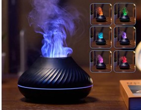 Umidificator cu difuzor de aroma cu flacara falsa 3D lumina de noapte cu 7 culori, difuzor de uleiuri esentiale si ceata rece cu ultrasunete, negru, 130 ml