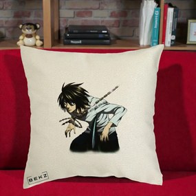 Perna Personalizata Death Note L Lawliet Lanturi, 40x40 cm, Ecru, Husa Detasabila, Perna Inclusa, BEKZ®