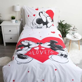Lenjerie pat pentru copii Mickey and Minnie Love 05 din bumbac, 140 x 200 cm, 70 x 90 cm