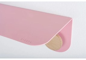 Raft de perete din oțel și detalii din lemn de stejar, cu 2 cârlige Gazzda Hook, lungime 60 cm, roz