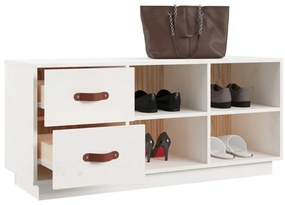 Banca pentru pantofi, alb, 100x34x45 cm, lemn masiv pin 1, Alb
