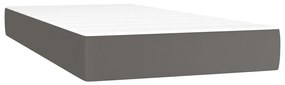 Pat box spring cu saltea, gri, 100x200 cm, piele ecologica Gri, 100 x 200 cm, Design simplu