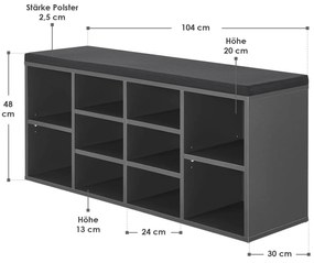 Suport pantofi cu căptușeală 104 x 30 x 48 cm gri închis
