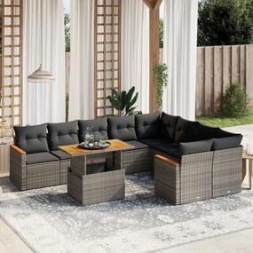 3273237 vidaXL Set mobilier de grădină cu perne, 10 piese, gri, poliratan