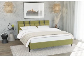 Pat matrimonial verde deschis tapițat cu somieră 200x200 cm Tulsa – Ropez