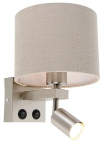 Aplică de perete din oțel cu lampă de citit și abajur 18 cm maro deschis - Brescia