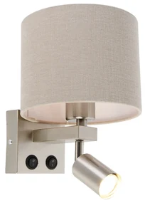 Aplică de perete din oțel cu lampă de citit și abajur 18 cm maro deschis - Brescia
