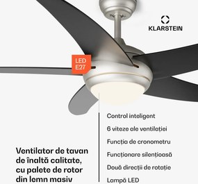 Klarstein Bolero 2 în 1, ventilator de tavan, Ø 132 cm, lumină 55 W, telecomandă, control prin aplicație, funcționare în două direcții