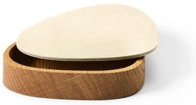 Cutie de depozitare crem-în culoare naturală din lemn șidin piele ecologică cu capac, decorativă 14x12,5x3,5 cm Curve Nupo – LIND DNA