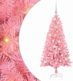vidaXL Brad de Crăciun cu 150 LED cu suport Roz 120 cm PVC