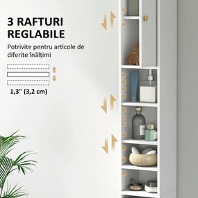 HOMCOM Dulap Înalt de Baie cu 2 Compartimente, 3 Rafturi Deschise și Sertar, 20x20x178 cm, Alb | Aosom Romania