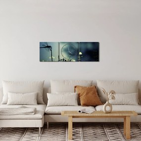 Tablou - Libelula în noaptea strălucitoare (cu ceas) (90x30 cm)
