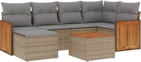 vidaXL Set canapele de grădină, 7 piese, cu perne, bej, poliratan