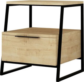 Noptiera, stejar/negru, PAL melaminat/metal, 45x41x50 cm