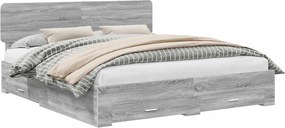 vidaXL Cadru de pat cu headboard Gri Sonoma 200 x 200 cm Lemn compozit